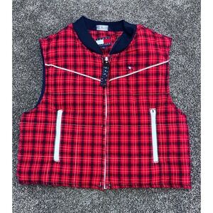 Tommy Hilfiger Boys Vest Zip Up Red Plaid Medium Logo‎
